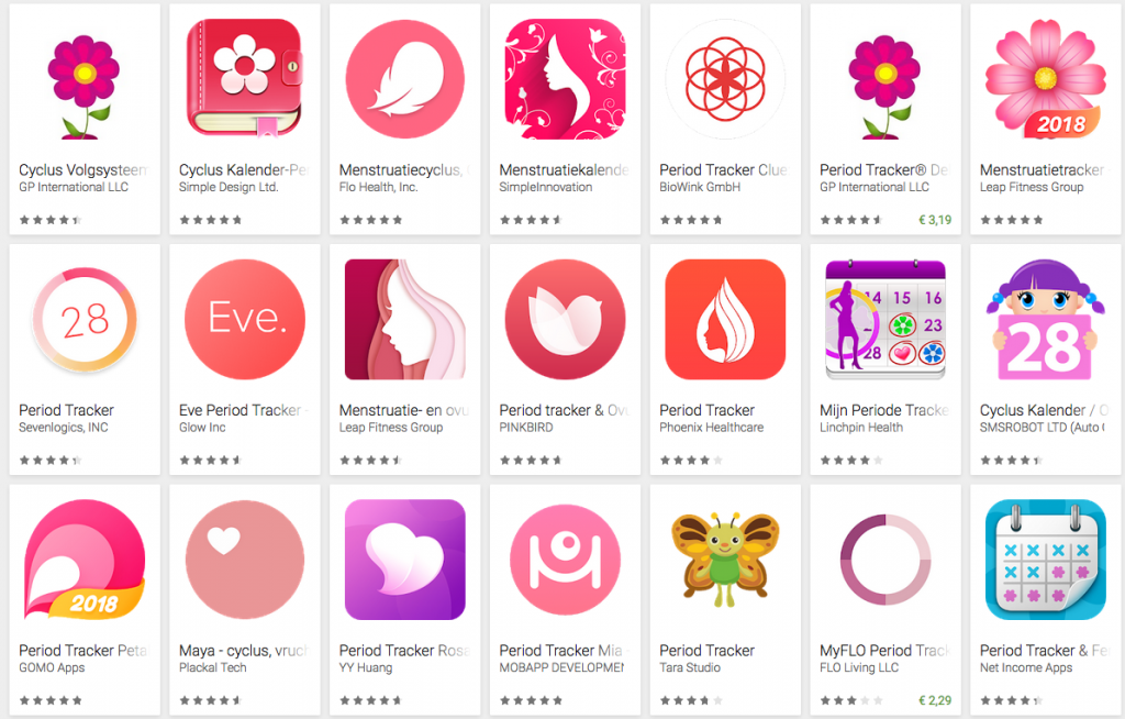 Screenshot of the assortment in the Android appstore