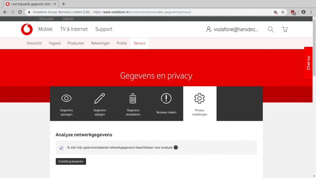Screenshot van vodafone.nl