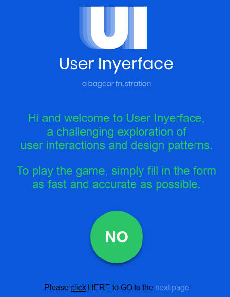 De openingspagina van User Inyerface