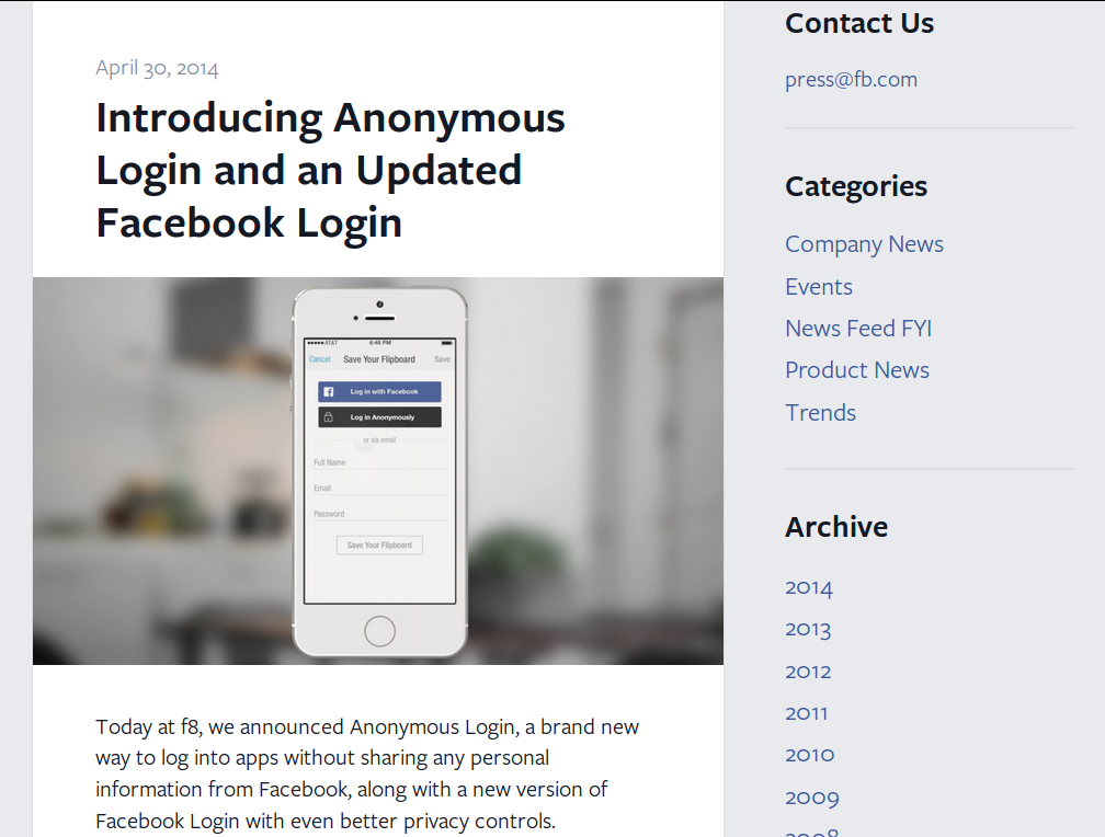 Facebook's 'anonymous login'